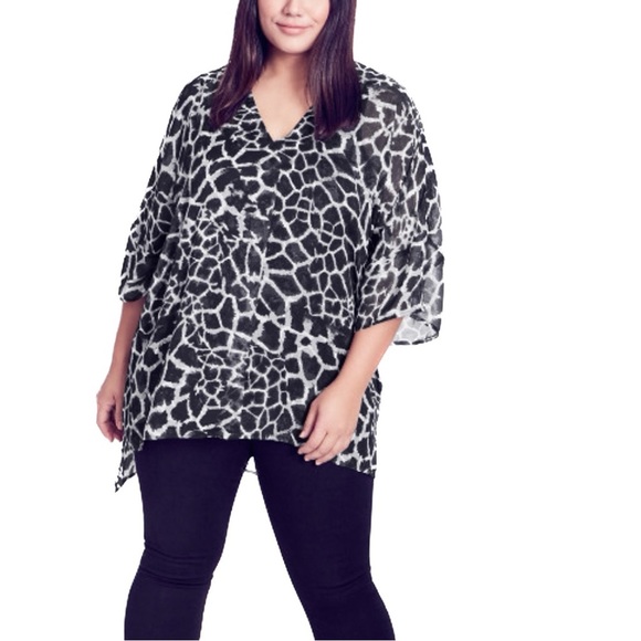 Arna YORK 18-28W Hi Lo Black Animal Print Moment Pleat Print Top Tunic V3.5 - Picture 2 of 6